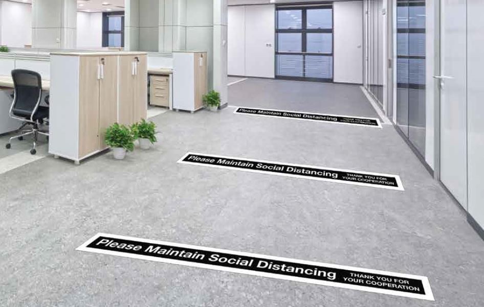 2m social distance stickers in office reception