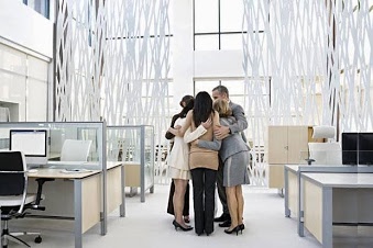 Open plan office huddle