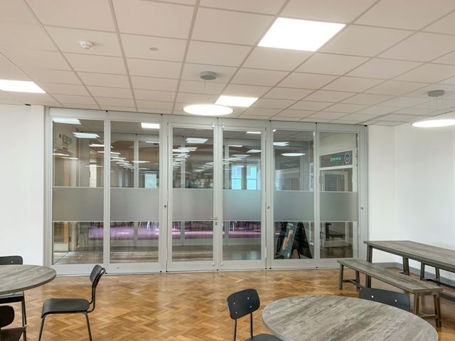 Interior folding doors in nescot college canteen 