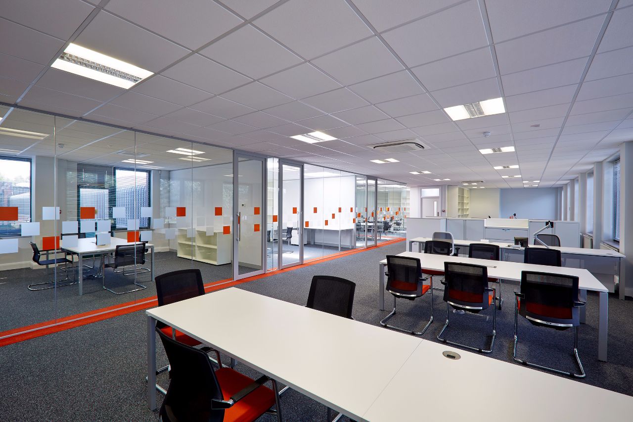 an office which has been fit out for with lighting, furnishings and furniture